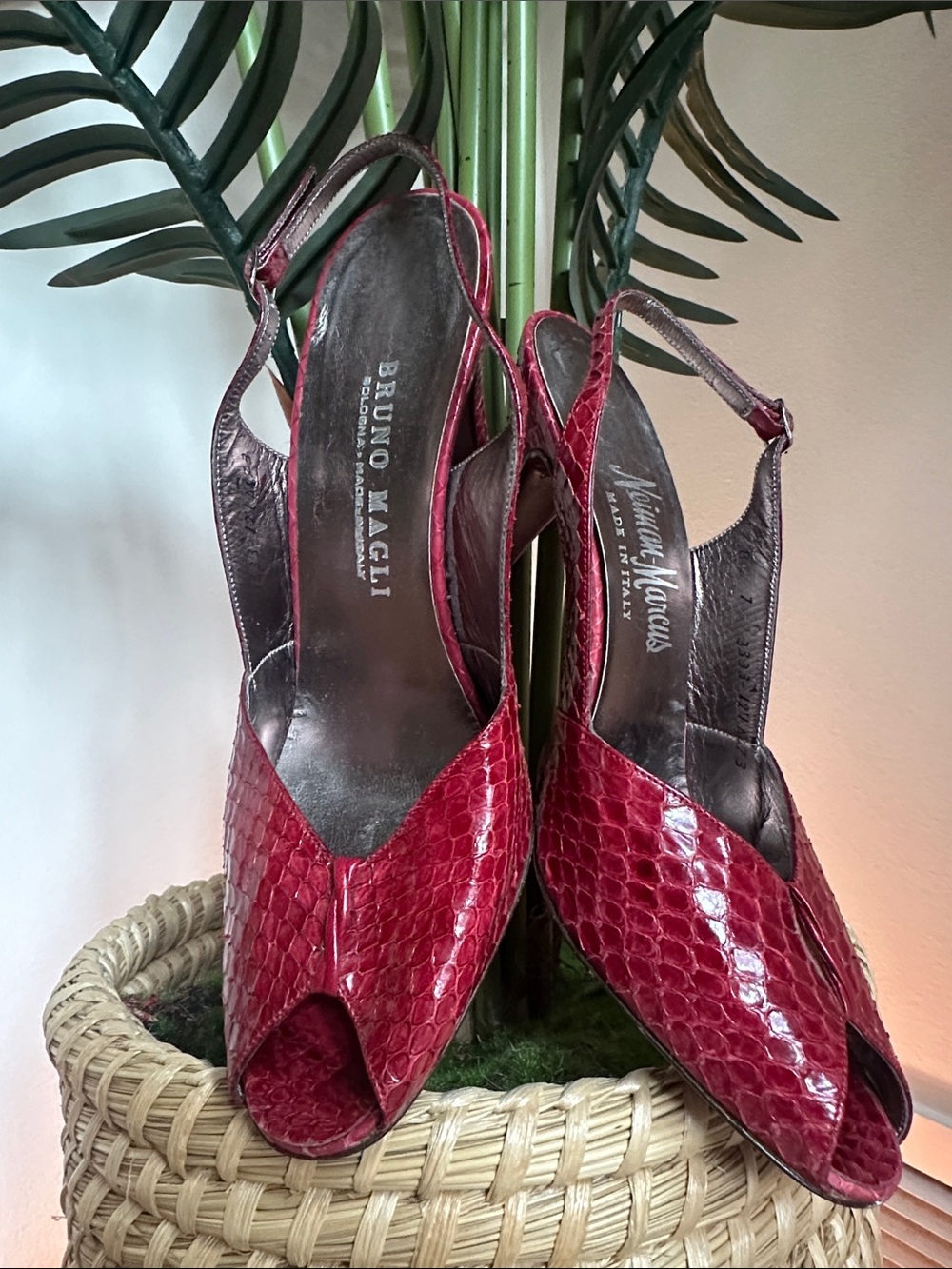 Bruno Magli vintage Red snake skin Slingback Heels